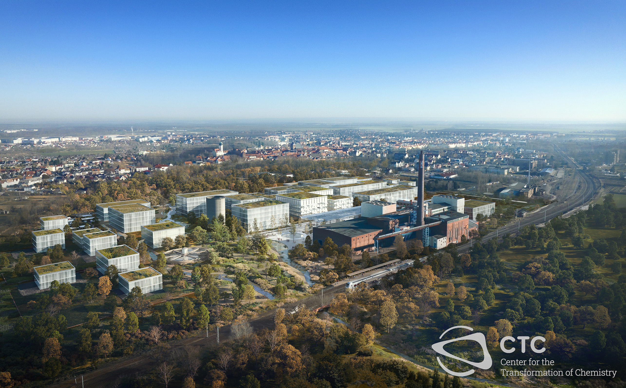 Visualisierung des Entwurfskonzepts zur Etablierung des CTC auf dem Gelände der ehemaligen Zuckerfabrik in Delitzsch